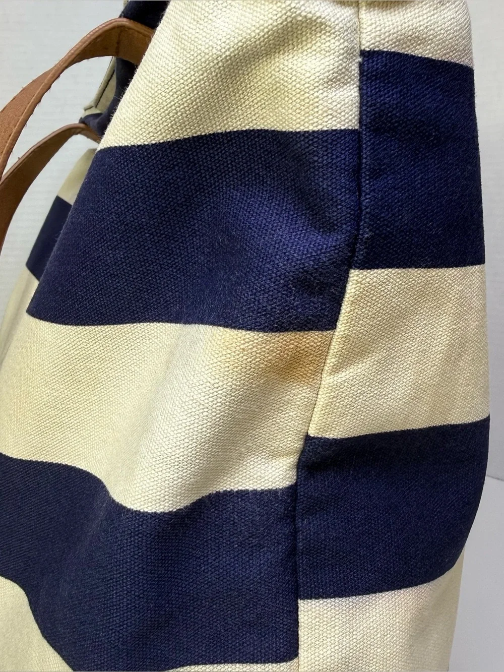 Merona Nautical Navy & Cream Striped Canvas Tote Beach Bag with Crossbody Strap